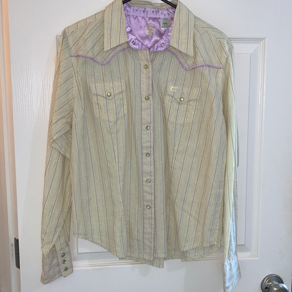 Yellow & Purple Pearl snap rodeo western shirt Large